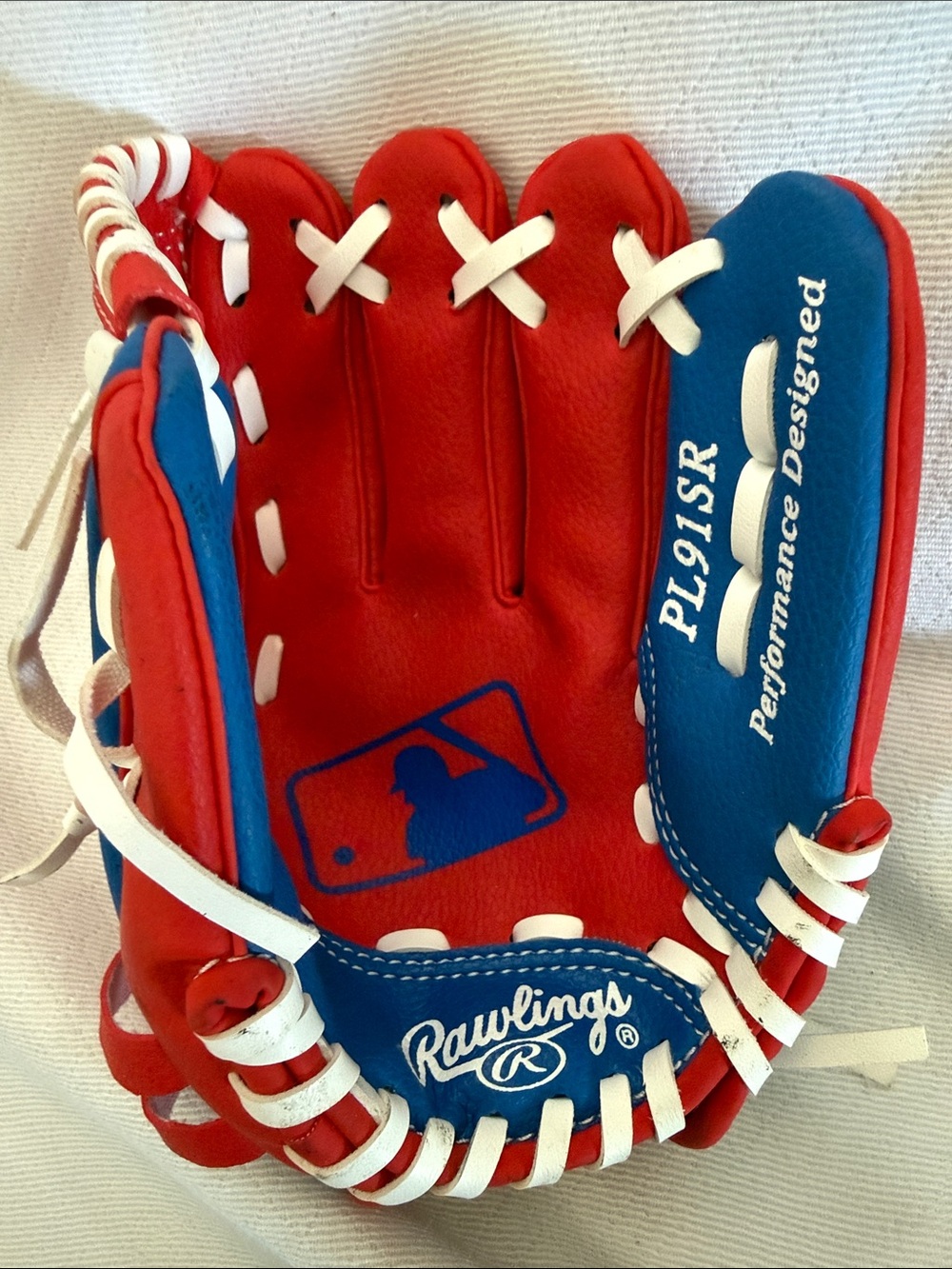Rawlings 9" Players Series Youth Baseball Glove Red Blue White MLB PL91SR